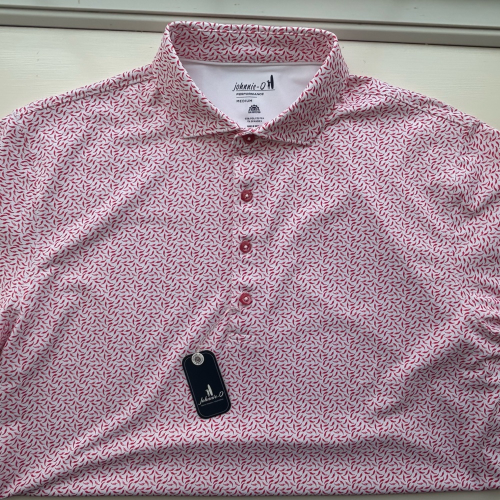johnnie-O Men's Pinkish/Red Patterned Polo Shirt Little Chili Peppers